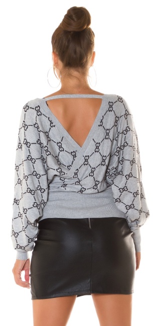 wrap look sweater with V-Neck Gray